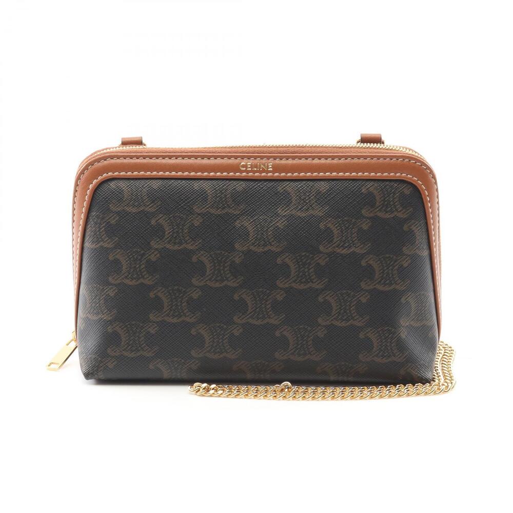 Celine Triomphe Shoulder Bag Canvas Leather Black Brown - Picture 1 of 6
